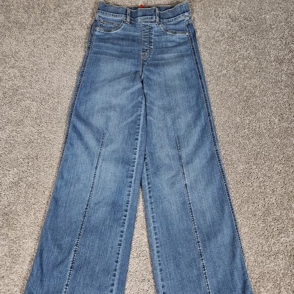 Spanx Jeans Womens Medium Tall Blue Wide Leg Stretch Normcore Minimalist - Picture 1 of 13